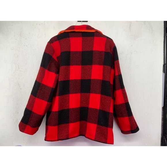 Woolrich Mens LG Vintage Wool Buffalo Red Plaid Reversible Hunters Orange Huntin - Picture 12 of 14